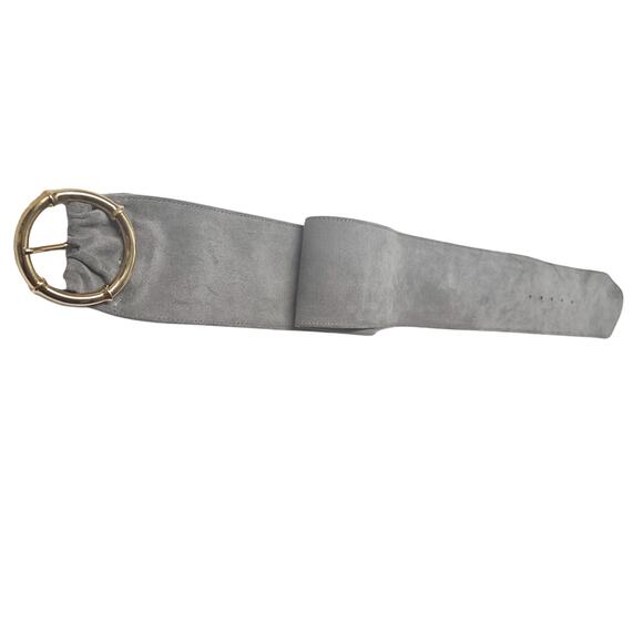 Avignon Genuine Leather Gray Suede Wide Cinching Belt Gold Pull Through Buckle main image 8